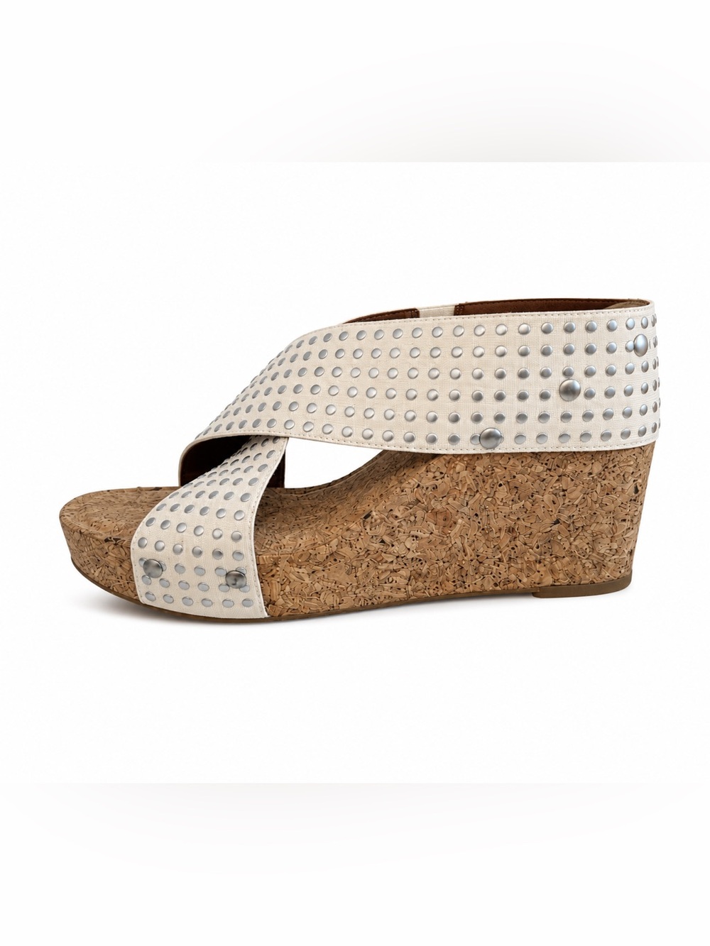 Lucky Brand | Miller Studded Cork Wedge Sandals | Ivory | 9.5‎